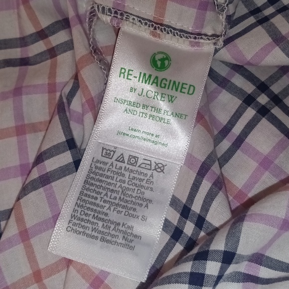 🆕J.CREW Plaid Ruffle Trim Peasant Top Blouse Ivory Pink Blue Eyelet Size Large - Picture 7 of 9